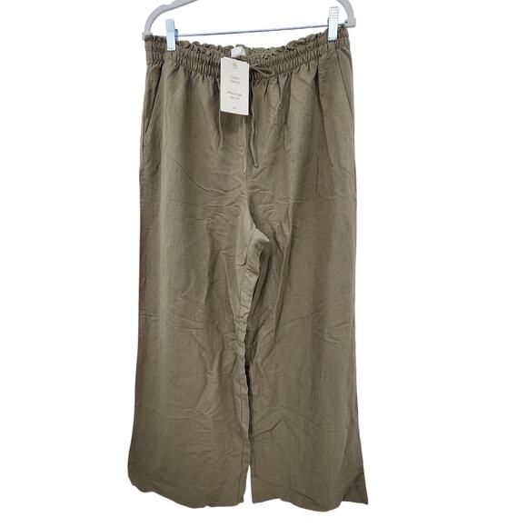 New NWT Wide Leg Linen Blend Pants Green Army Size Large‎ - Picture 1 of 10